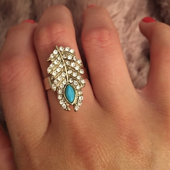 Jeweled Turquoise Feather Ring