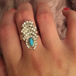 Jeweled Turquoise Feather Ring