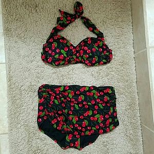 Cherry Print High Waisted Bikini