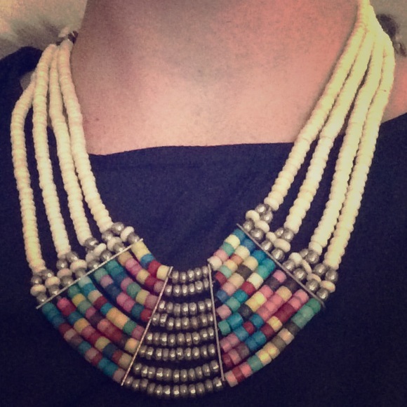 Rainbow beaded necklace funky and chunky