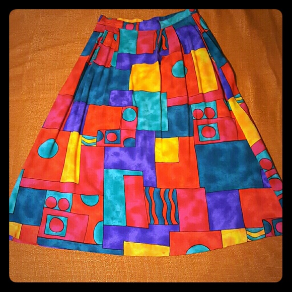 Vintage Geometric Elastic Waist Skirt Color block