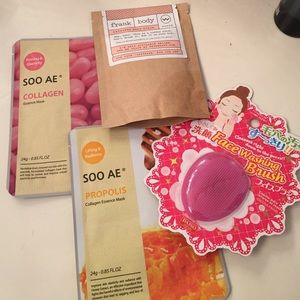 Face masks, body scrub and face washing brush