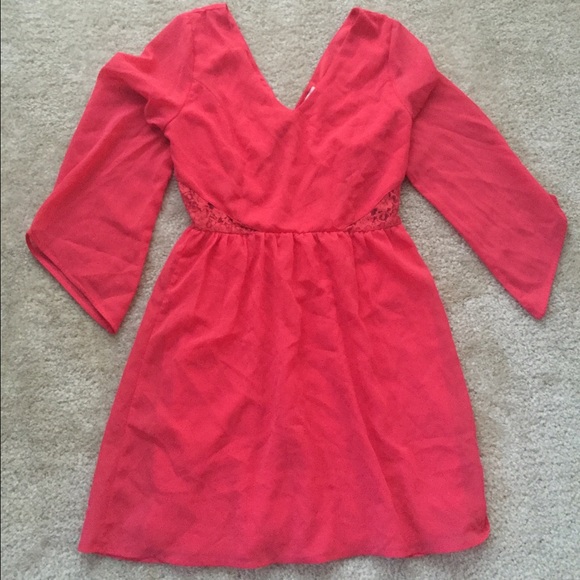 Pink 3/4 v neck dress