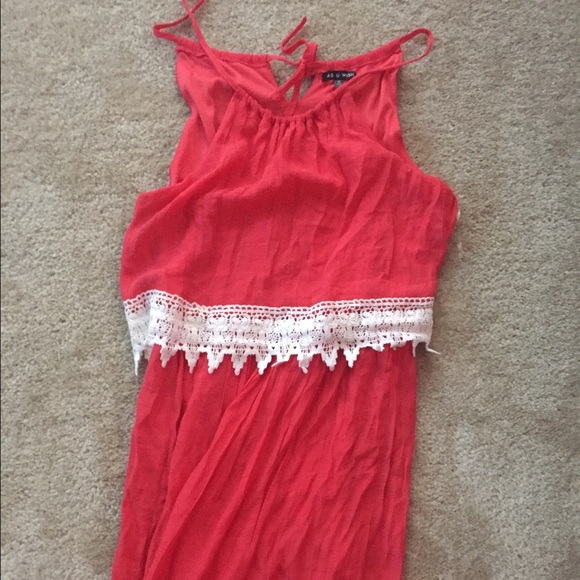 Coral and white lace summer maxi
