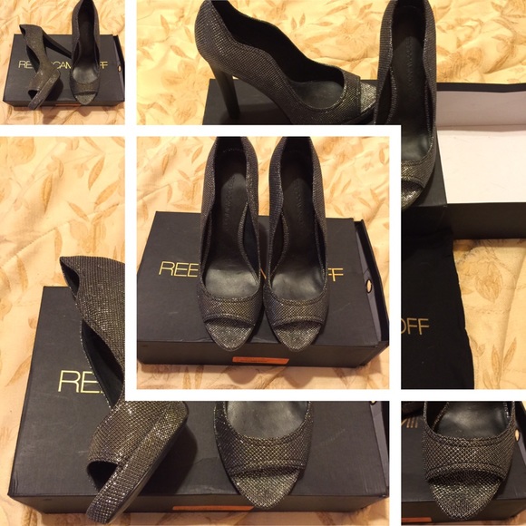 Pre loved Rebecca Minkoff silver black heels - Picture 1 of 4
