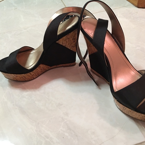 BCBG Black/Cork Wedges