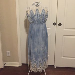 New Listing. Light blue/ cream maxi dress.