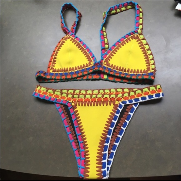 yellow crochet swimsuit