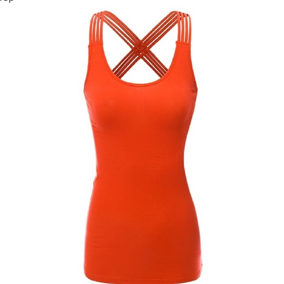 NWT women's casual strappy tank, bright coral/red