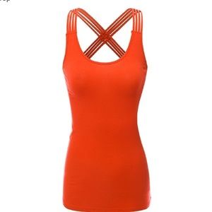 NWT women's casual strappy tank, bright coral/red