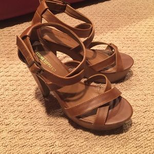 Strappy tan heels