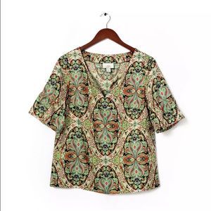 LOFT • paisley colorful split neck blouse