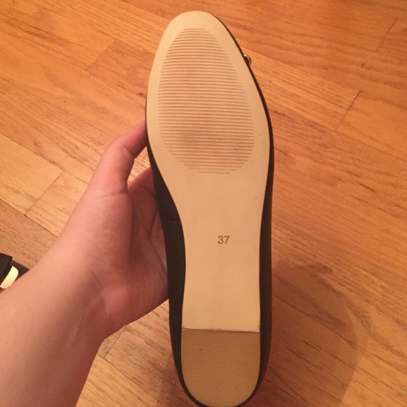 Black Leather Flats with Gold Bows - Picture 3 of 3