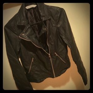 Abercrombie Kids black leather zip up jacket