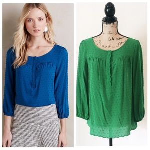 Anthropologie Maeve green Scallop Edge blouse