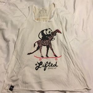 Giraffe carrying panda tank top