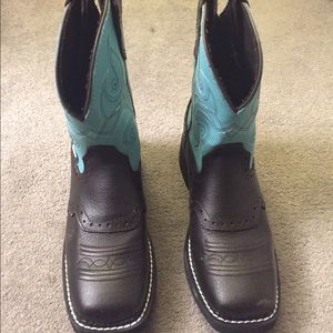 WOMEN'S BLACK GYPSY BOOTS WITH LIGHT BLUE TOP