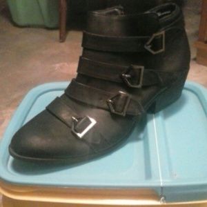 Leather 4 buckle booties