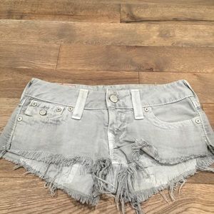 True Religion Grey Cutoff Denim Shorts. Sz 25