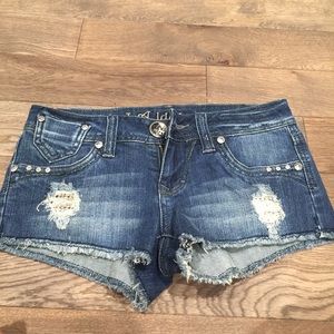 Rhinestone Distressed Denim Shorts sz S
