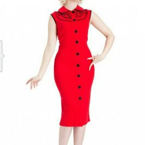 🍒 VOODOO VIXENMAGGIE LOU BUTTON UP PENCIL DRESS
