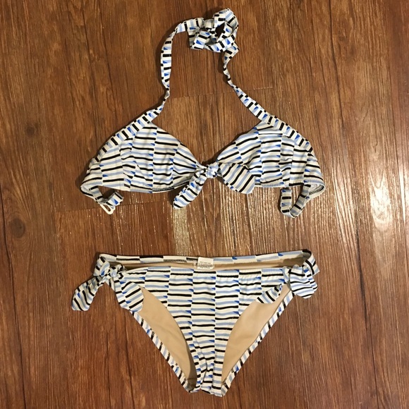 Madewell Tie-Front Bikini Set Marine Stripe Small
