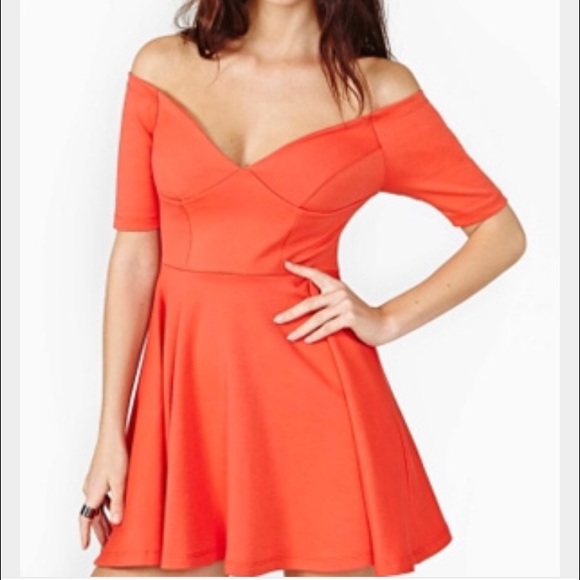 Nasty gal sold out orange off the shoulder dress