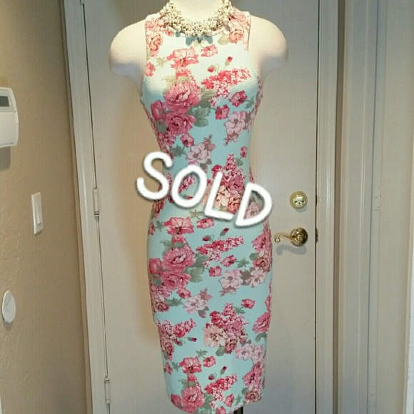Floral & Teal Racerback Midi Dress