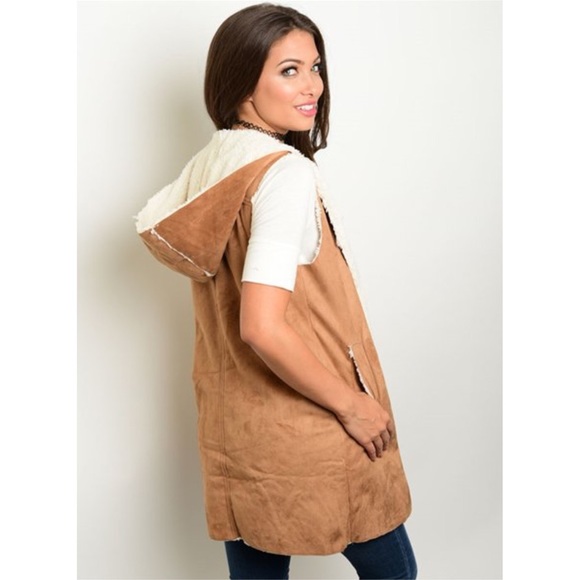 🎄JINGLE DEAL🎄Brown Shearling Hooded Vest S/M M/L - Picture 2 of 2