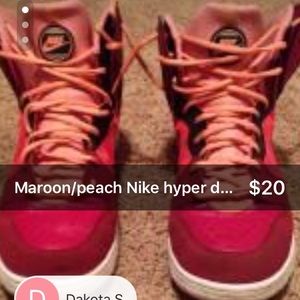 Maroon/peach Nike hyperdunk size 10.5