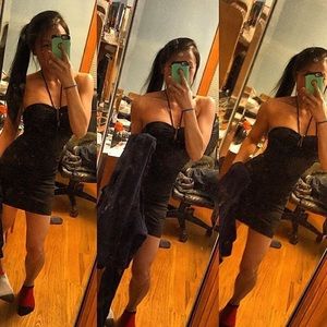 Rouched Black Backless  Halter Dress