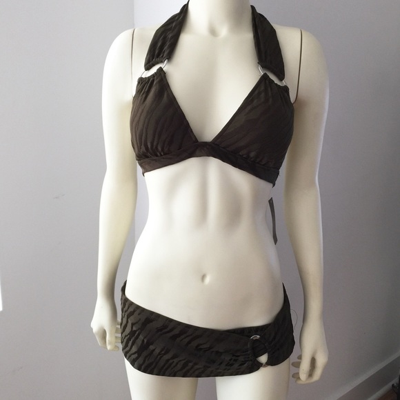 Bisou Bisou Tiger Stripe Skirted Bikini Set - Picture 3 of 4