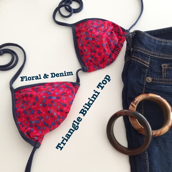 Floral & Denim Bikini Top - Picture 1 of 3