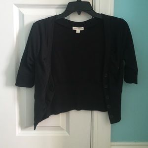 Black button up ruched shoulder shrug