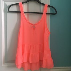 Sheer coral ruffled tank
