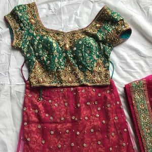 Teal and pink Indian outfit