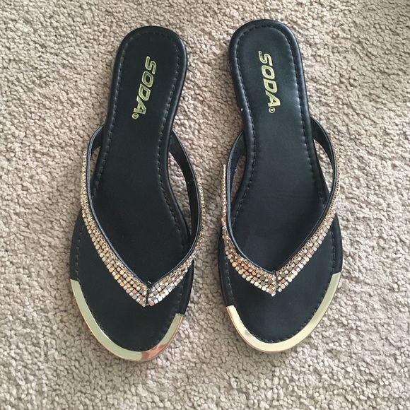 Rhinestones strap black sandals