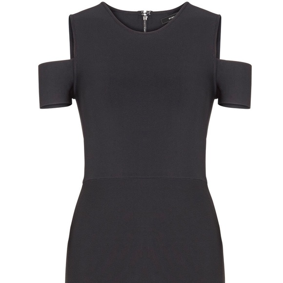 Black Bcbgmaxazria cold shoulder body con dress