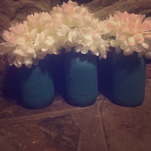 Rustic Wedding Decor, teal mason jars