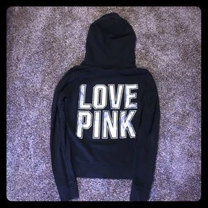 CLEARANCE Black silver rhinestone love pink hoodie