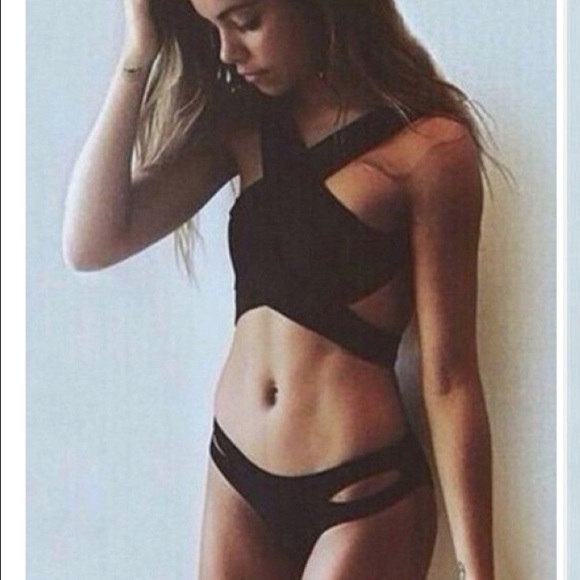 Black, strappy bikini