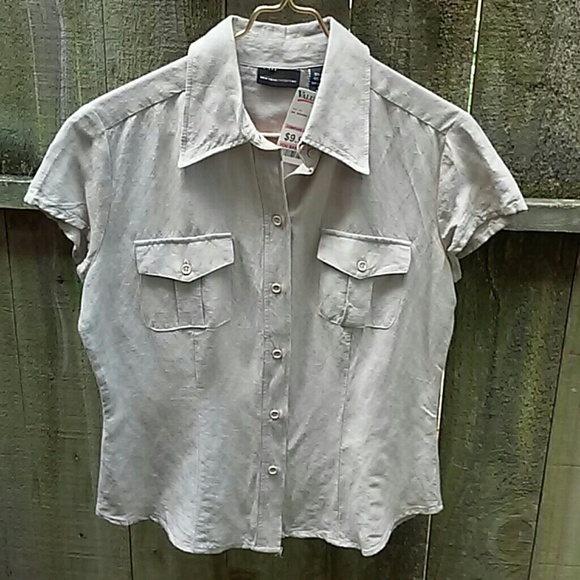 Tan linen/rayon camp shirt