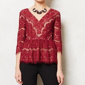 Maeve burgundy lace peplum top