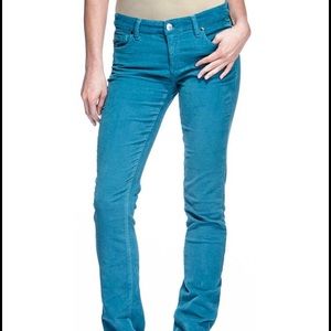 Agave Denim teal corduroy skinny jeans