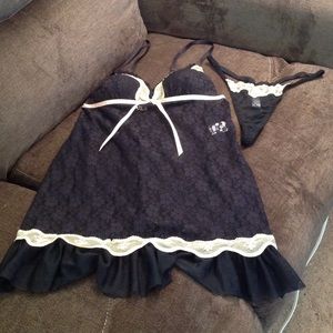 Cream and black 2-piece lingerie set