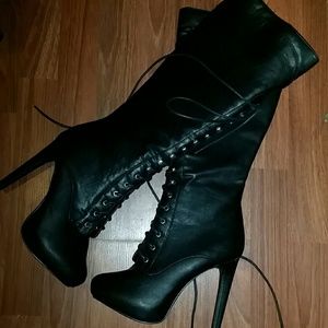 Black Lace up Over the Knee Boots