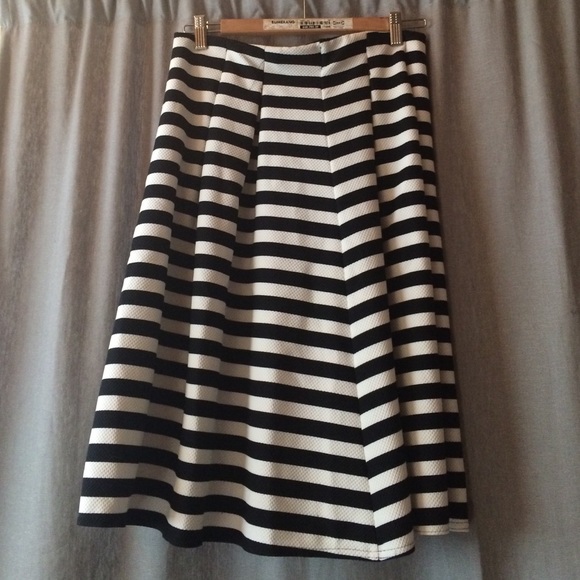 Black and white striped midi skirt