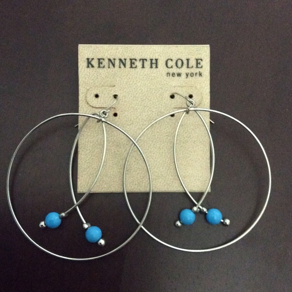 NWT Vintage Kenneth Cole Silver and blue beaded hoop earrings. One size.