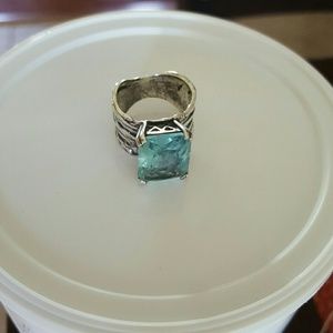 Silpada Aqua Glass Cocktail Ring size 7