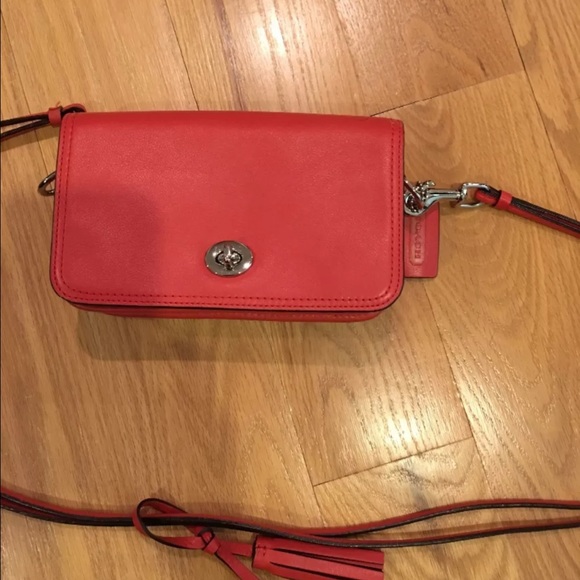 Coach red leather cross body